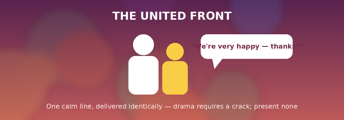 Two figures shoulder to shoulder with one shared answer - united front banner