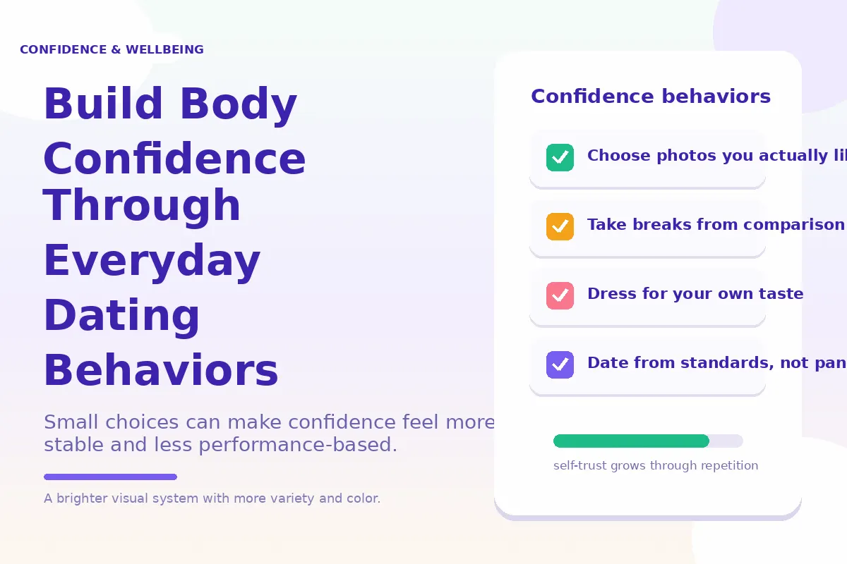 Colorful checklist graphic about everyday behaviors that build body confidence.