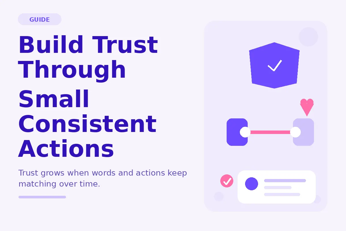 Simple purple graphic about building trust through consistent actions.