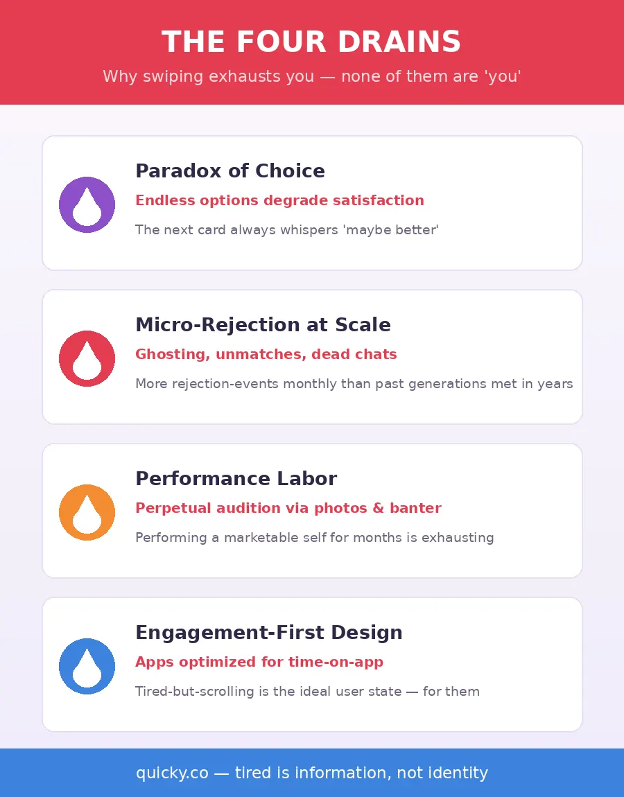 Infographic — the four mechanics that cause dating app burnout
