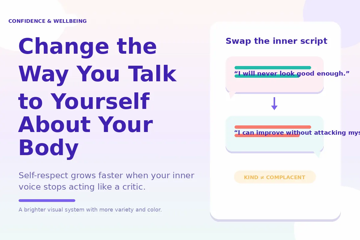 Colorful graphic about changing negative self-talk around body image.