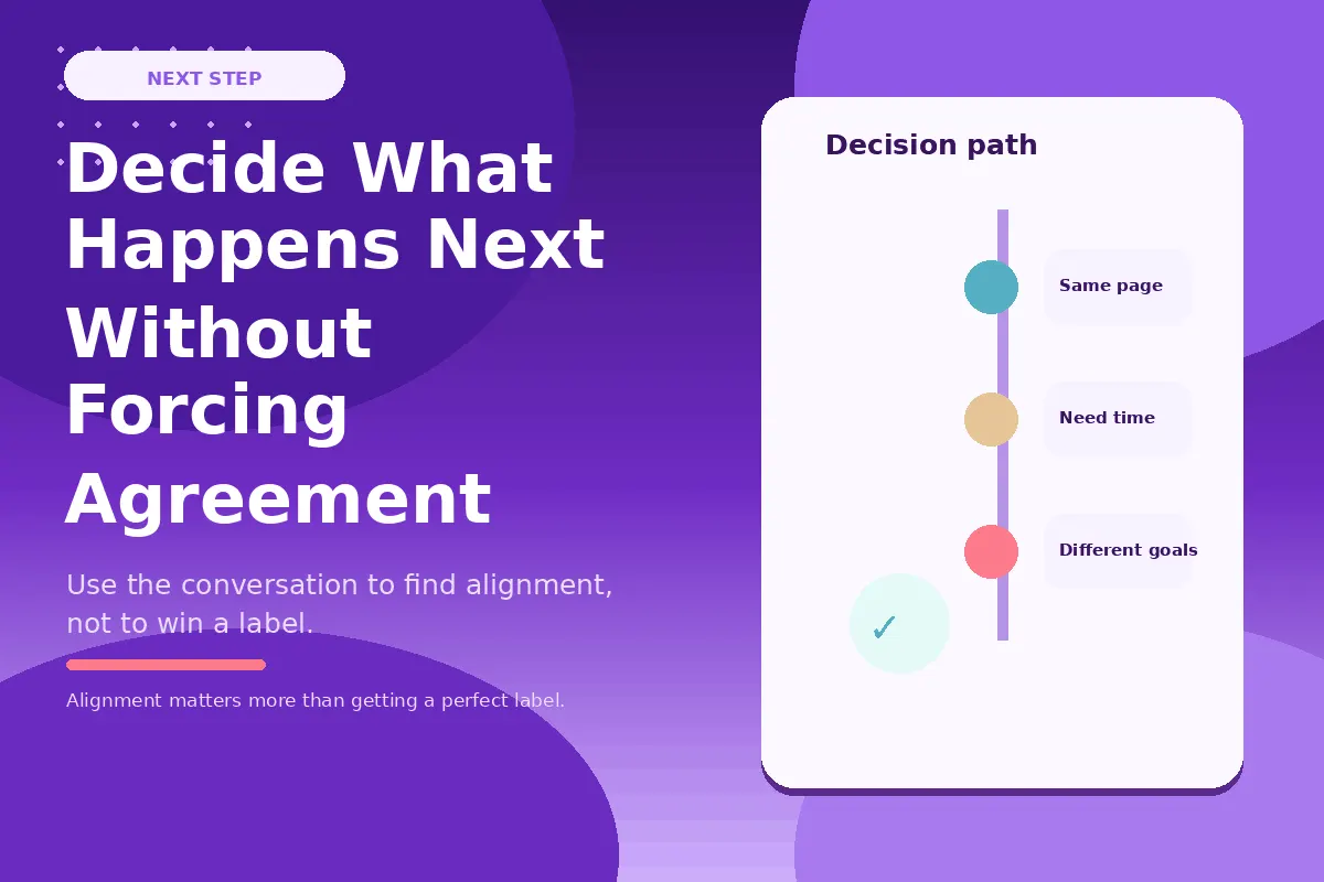 Purple infographic about deciding the next relationship step together.