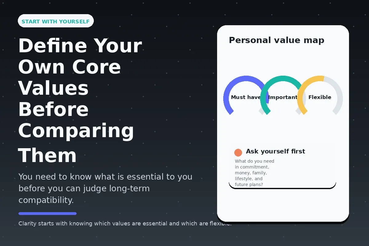 Graphic about defining your own core values before comparing them with a partner.
