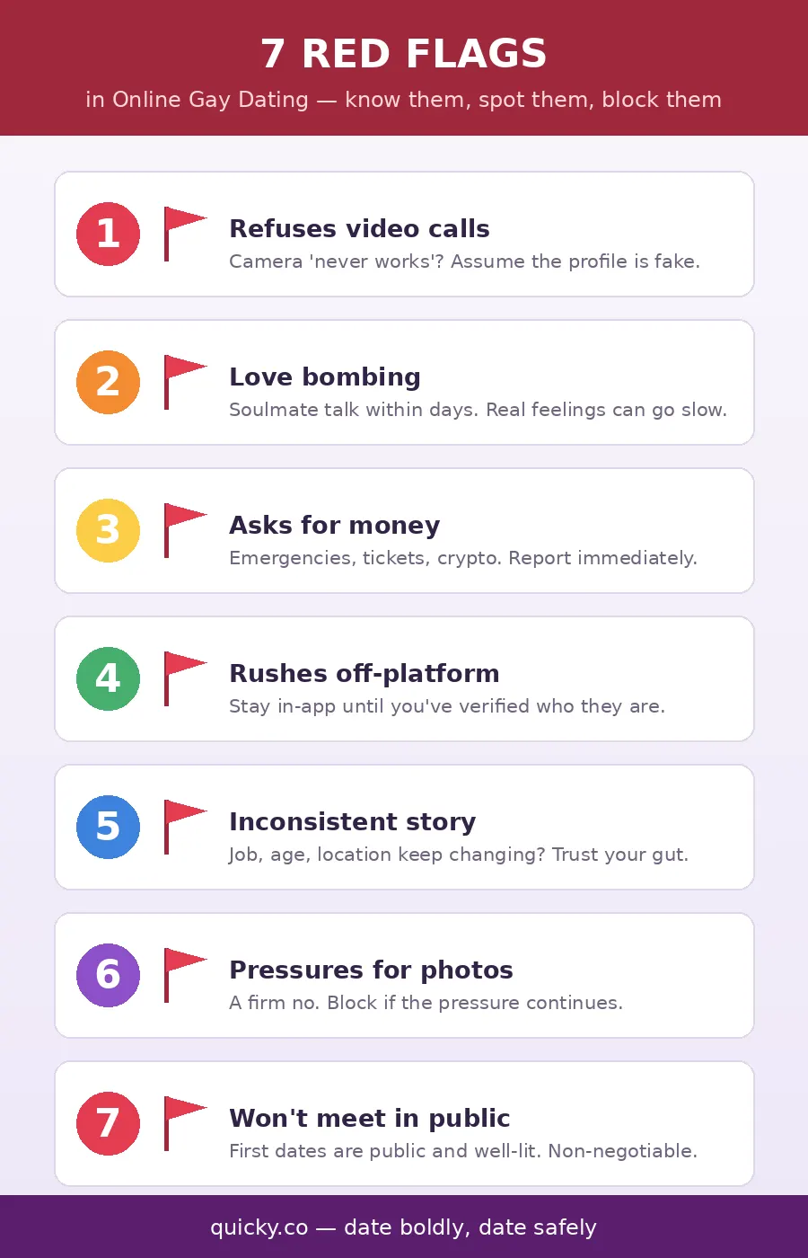 Online Dating Red Flags Infographic — 7 red flags in online gay dating