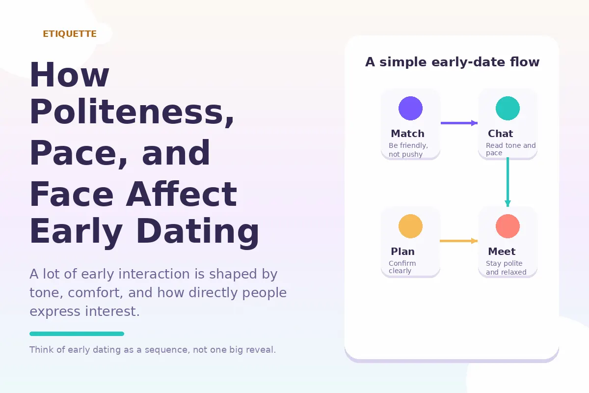Graphic about how politeness, pace, and face affect early dating.