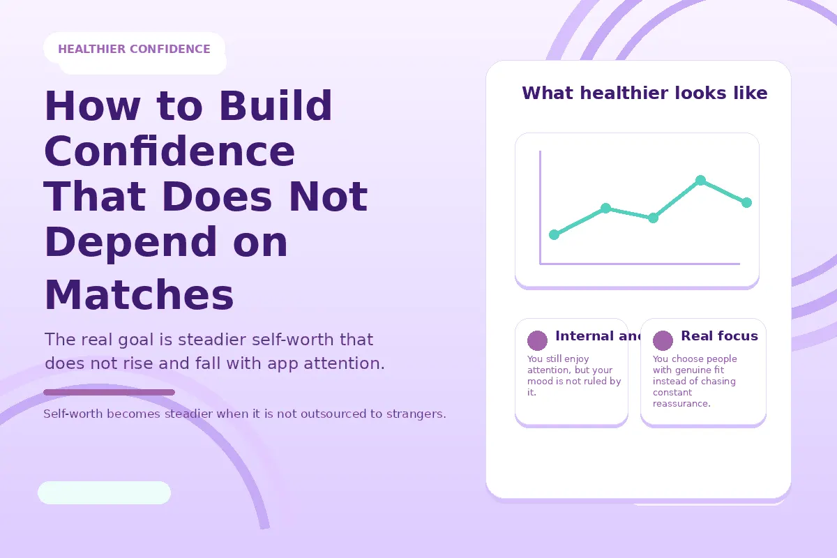 Light purple infographic about building confidence that does not depend on matches.