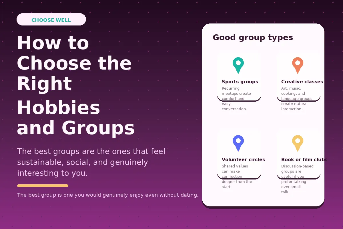 Graphic about choosing the right hobbies and groups.