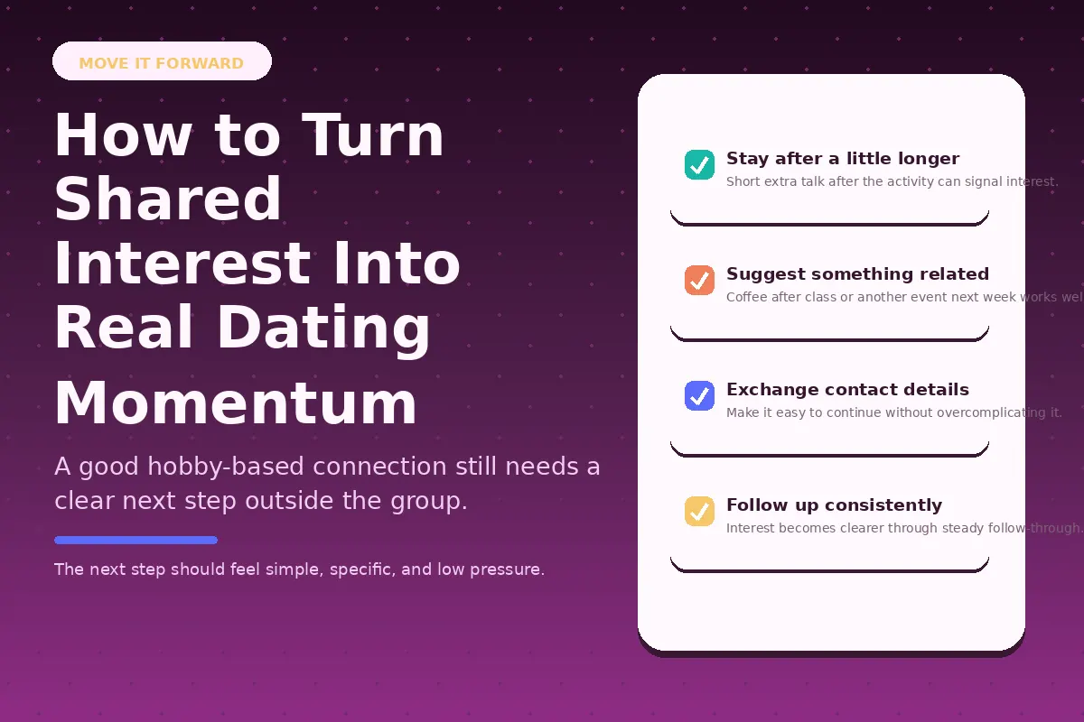 Graphic about turning shared interest into real dating momentum.