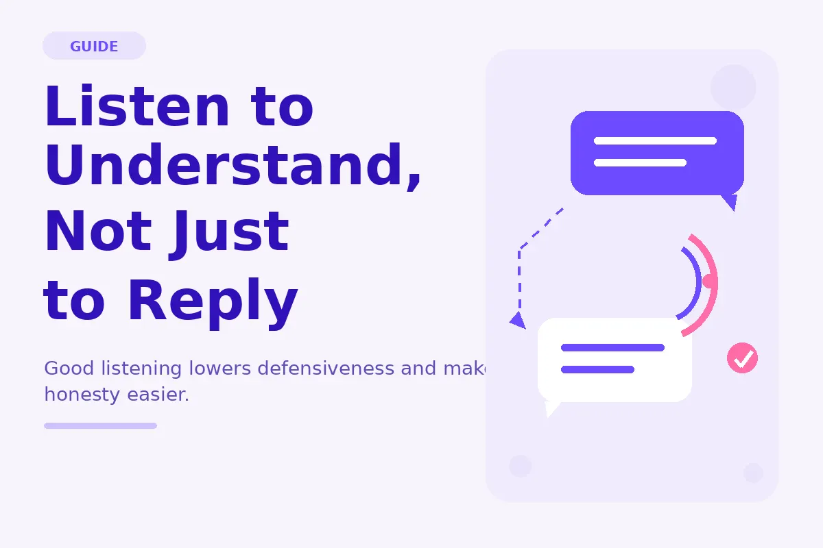 Simple purple graphic about listening to understand in a gay relationship.