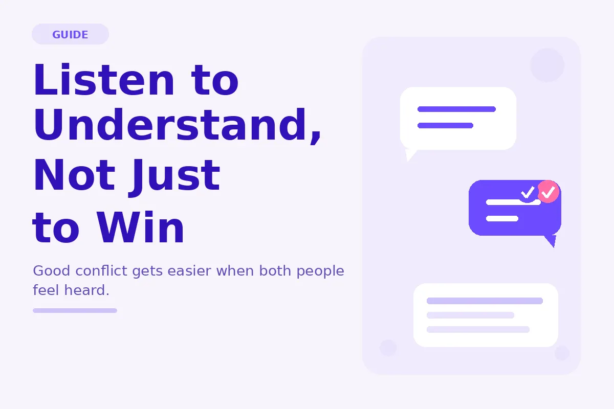 Simple purple graphic about listening to understand, not just to win.
