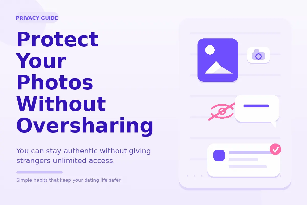Simple purple graphic about protecting your photos without oversharing.