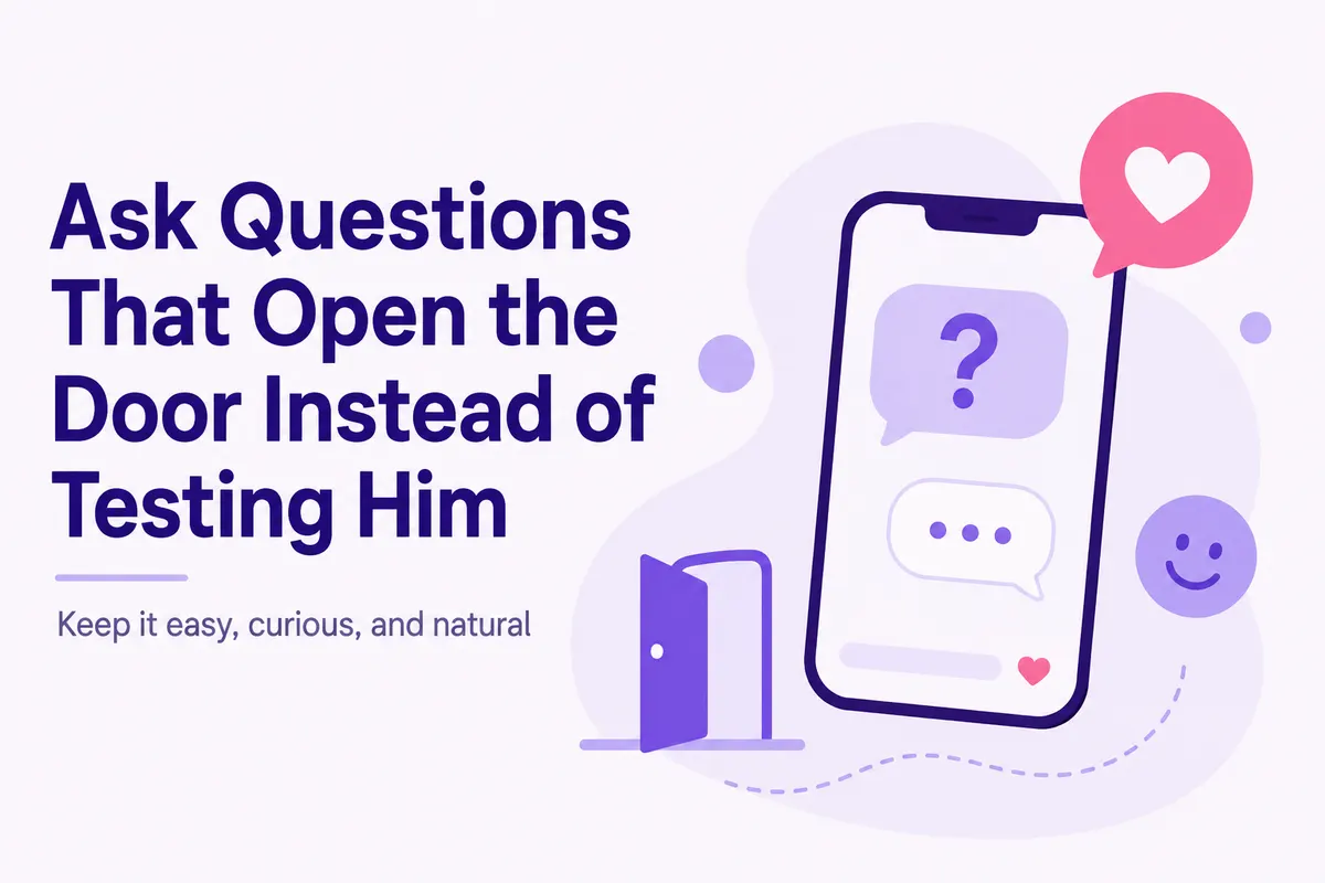 Purple infographic about asking easy questions that invite a natural reply.