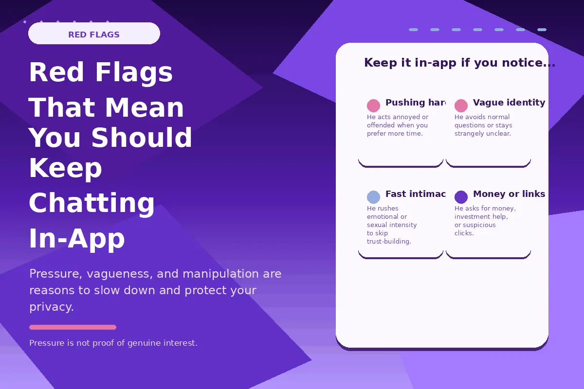Purple infographic about red flags that mean you should keep chatting in app.