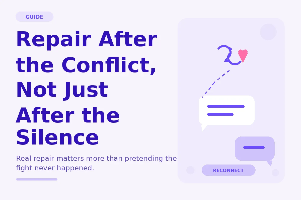Simple purple graphic about repairing after the conflict.