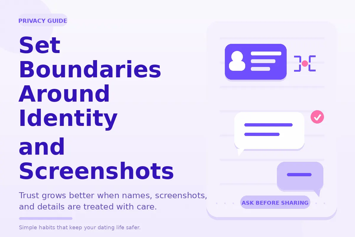 Simple purple graphic about setting boundaries around identity and screenshots.