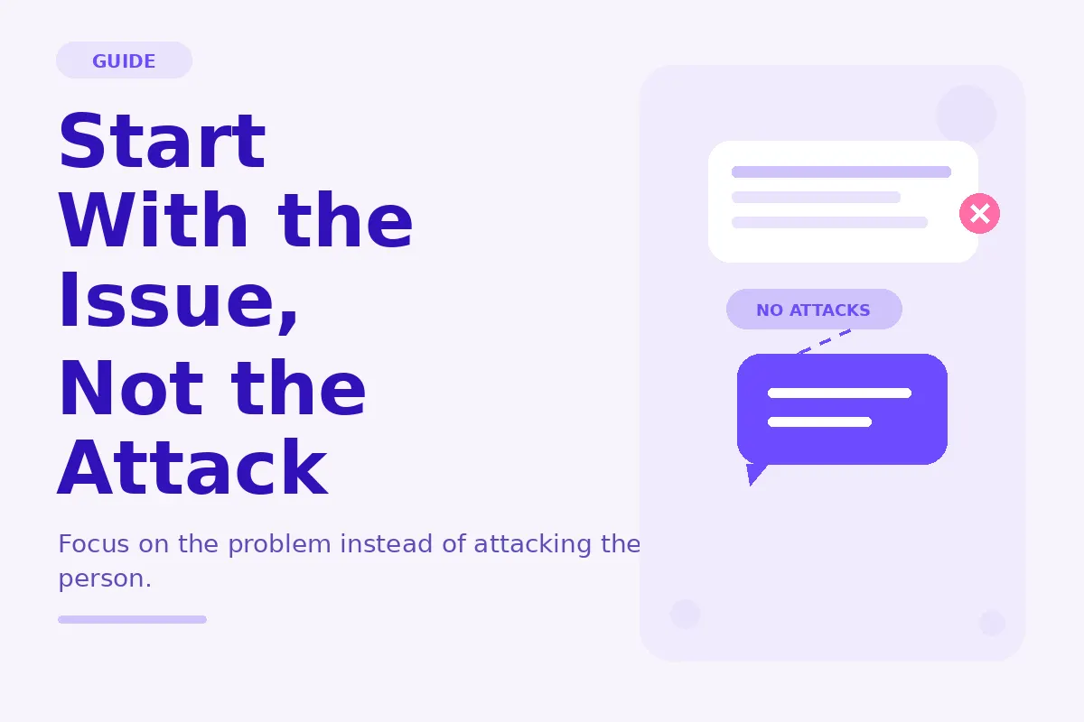 Simple purple graphic about starting with the issue, not the attack.