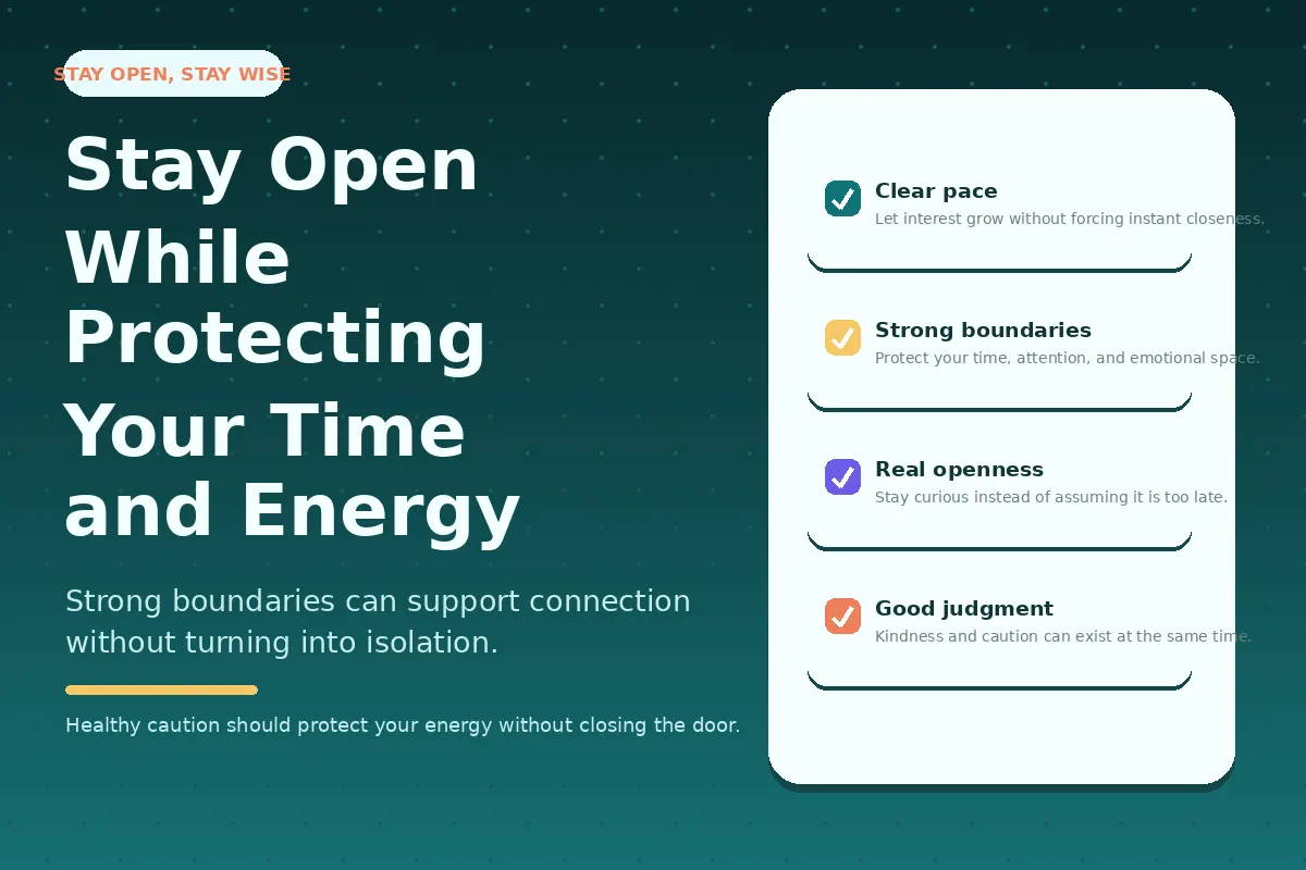 Graphic about staying open while protecting your time and energy.