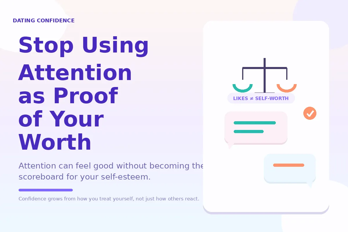 Colorful balance-style graphic about not using attention as proof of your worth.