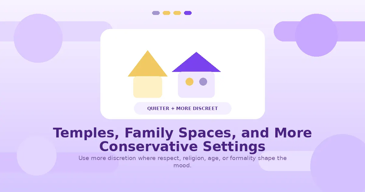 Light purple infographic about discretion in temples family spaces and formal settings in Thailand.