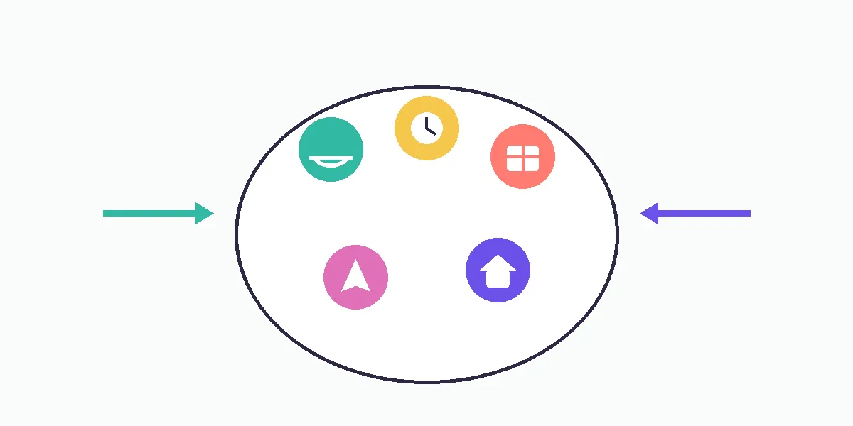 Abstract vector illustration of shared relationship contributions around a table, representing money, roles, and expectations.