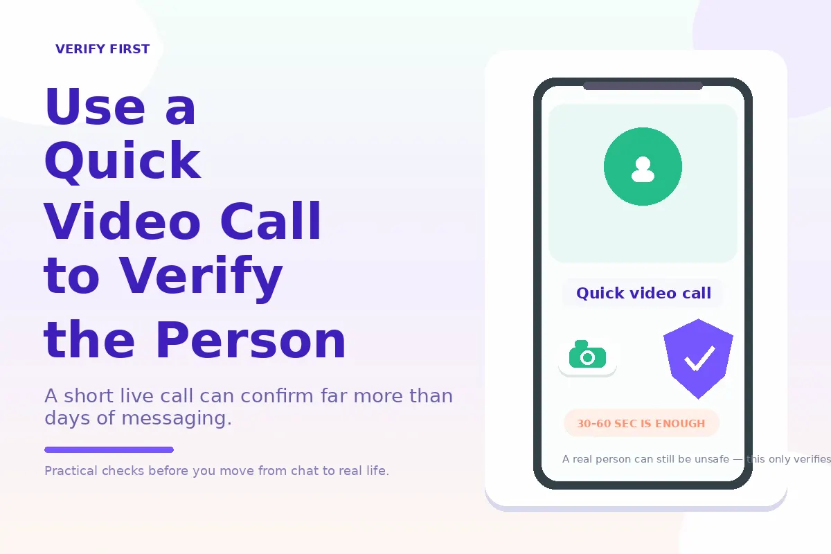 Colorful phone graphic showing a quick video call used for identity verification.