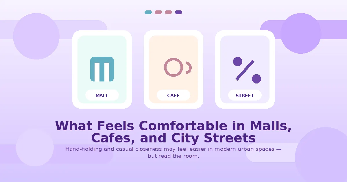 Light purple infographic about gay couples showing affection in malls cafes and city streets in Thailand.