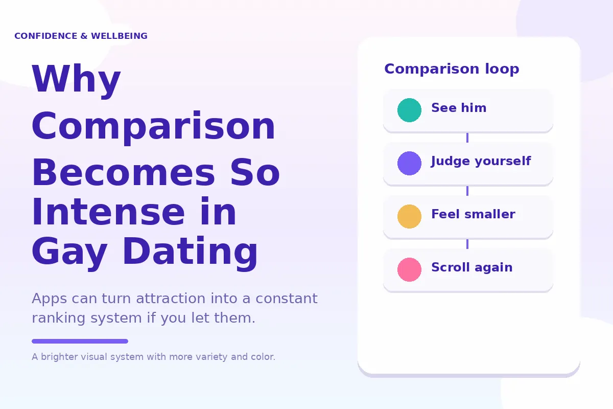 Colorful diagram about why comparison becomes intense in gay dating.