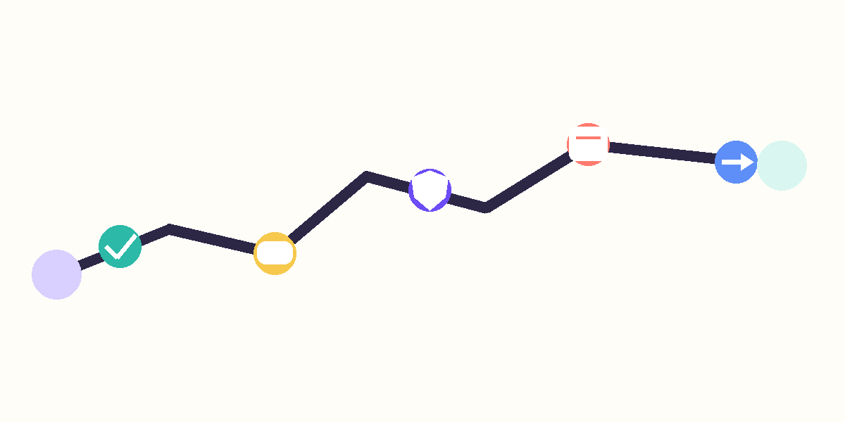 Abstract vector illustration showing trust signals building along a path before moving a dating conversation off-app.