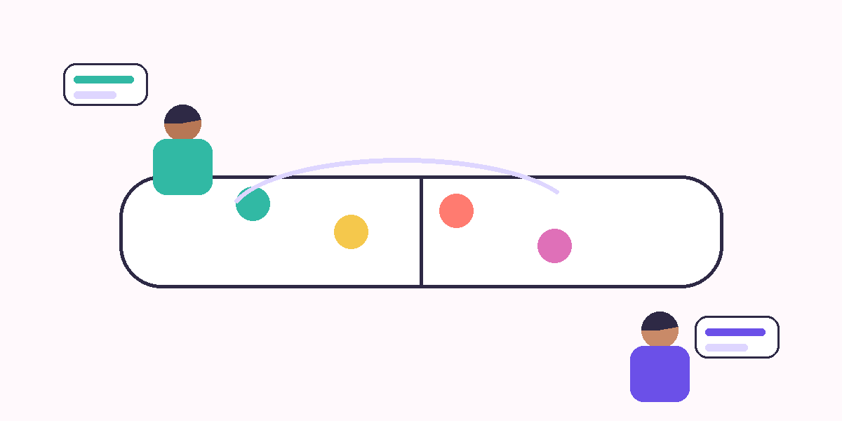 Abstract vector illustration of a reciprocal conversation rhythm represented as a ping-pong exchange.