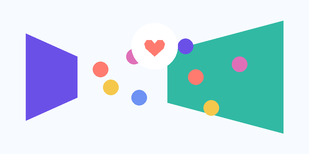 Abstract vector illustration of a dating pool widening through an open gate while core values remain visible.