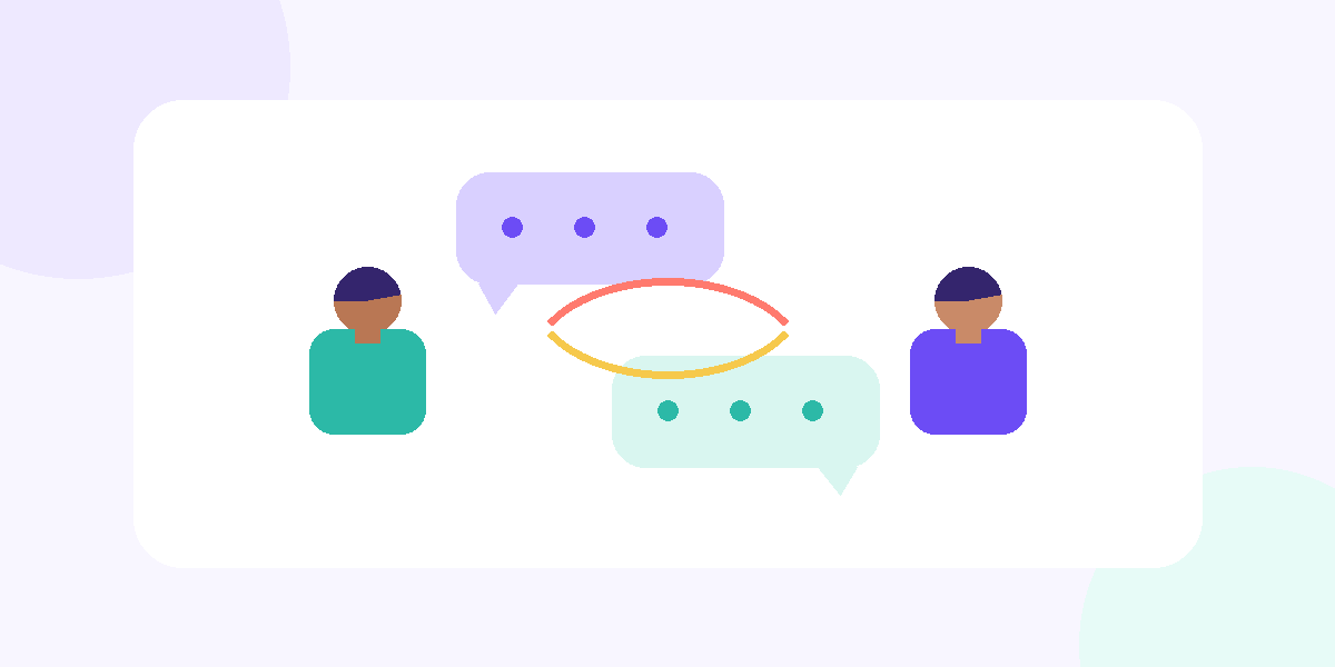 Abstract vector illustration showing a balanced conversation about dating boundaries.