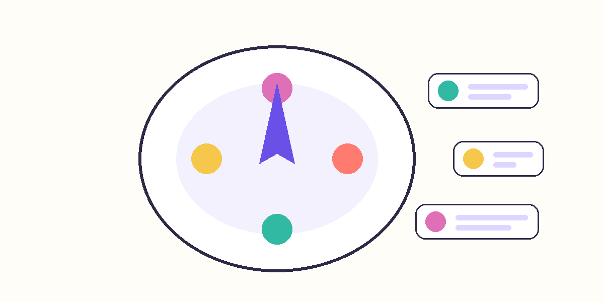 Abstract vector illustration of a compass representing clarity about relationship values and life direction.