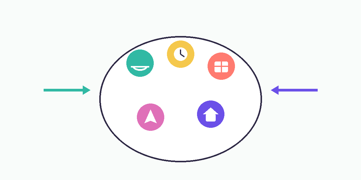 Abstract vector illustration of shared relationship contributions around a table, representing money, roles, and expectations.