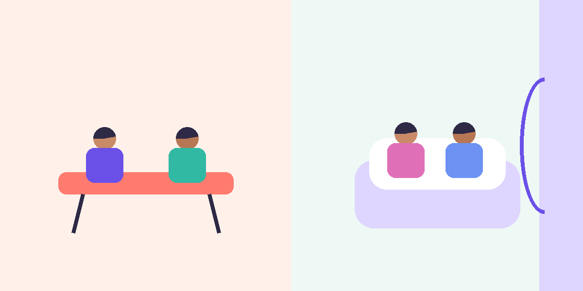 Abstract vector illustration of different comfort levels for affection in public and private settings.